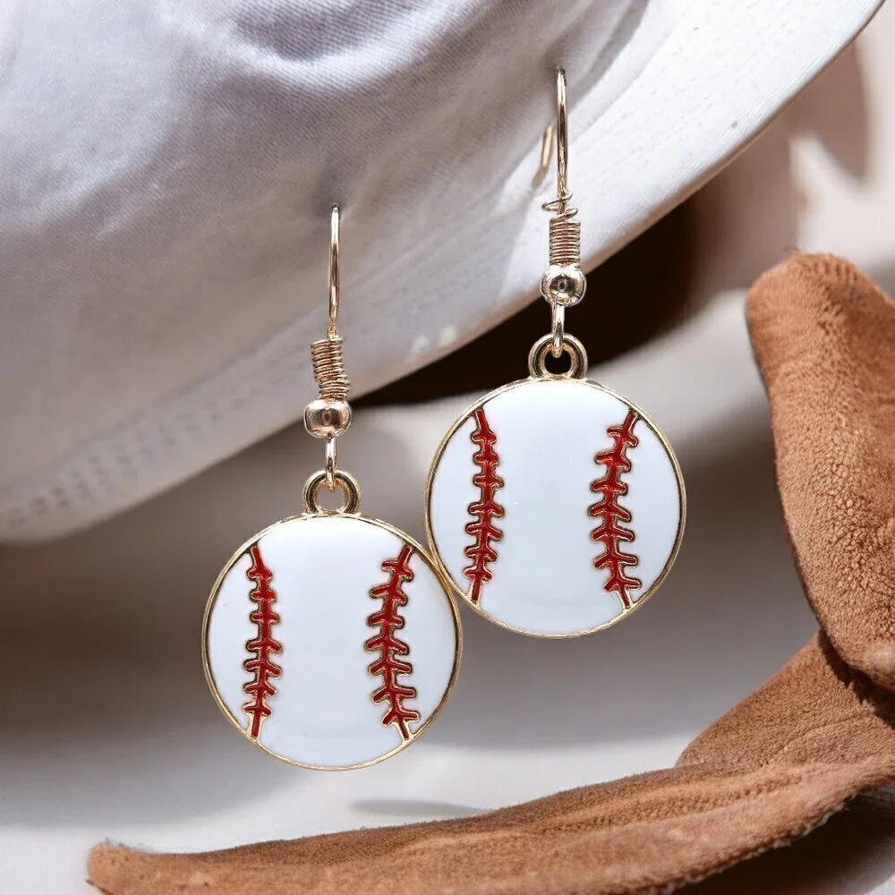 Baseball Enamel Drop Earrings | Handmade - Picture 3 of 5